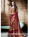 Lace Work Brown And Maroon Shimmer Georgette Designer Saree