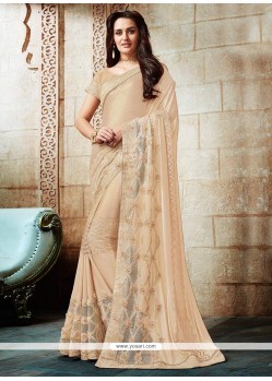 Shimmer Georgette Beige Patch Border Work Saree