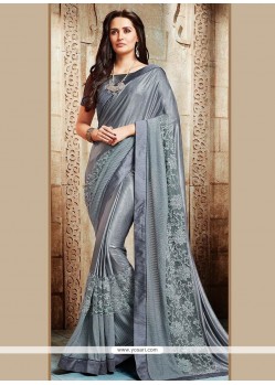 Lycra Grey Patch Border Work Classic Designer Saree