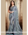 Lycra Grey Patch Border Work Classic Designer Saree