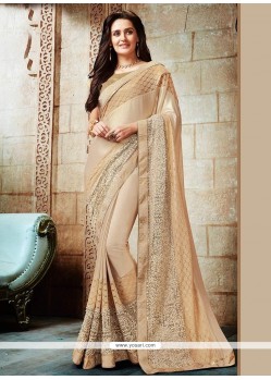 Beige Embroidered Work Saree