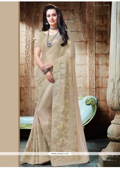 Beige Patch Border Work Shimmer Georgette Classic Saree