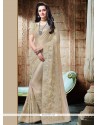 Beige Patch Border Work Shimmer Georgette Classic Saree