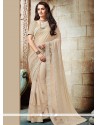 Cream Patch Border Work Net Classic Designer Saree