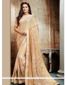 Lycra Beige Embroidered Work Saree