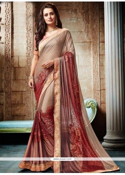 Lycra Beige And Maroon Shaded Saree