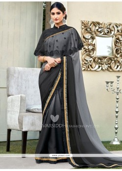 Black And Grey Embroidered Work Faux Chiffon Shaded Saree