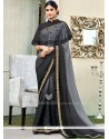 Black And Grey Embroidered Work Faux Chiffon Shaded Saree