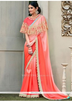 Faux Chiffon Embroidered Work Shaded Saree