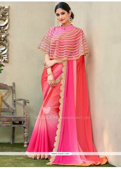 Pink Lace Work Shaded Saree