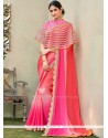 Pink Lace Work Shaded Saree