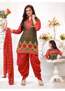 Ayesha Takia Red Cotton Punjabi Patiala Suit