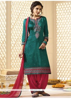 Cotton Satin Green Punjabi Suit