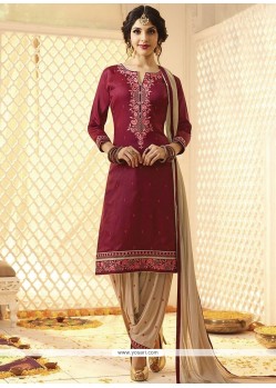 Cotton Satin Hot Pink Punjabi Suit