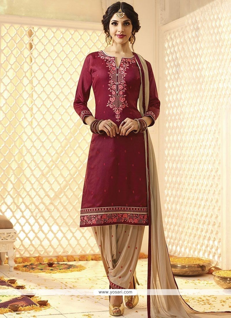 Buy Cotton Satin Hot Pink Punjabi Suit | Punjabi Patiala Suits