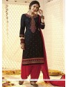 Black Resham Work Cotton Satin Punjabi Suit