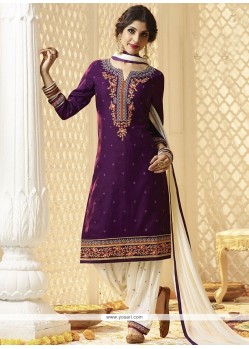 Purple Cotton Satin Punjabi Suit