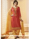 Cotton Satin Orange Punjabi Suit