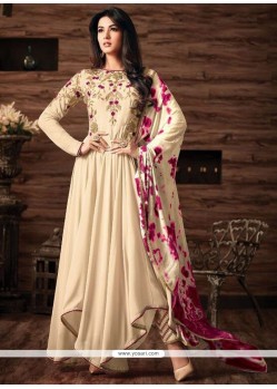 Cream Resham Work Faux Georgette Anarkali Suit