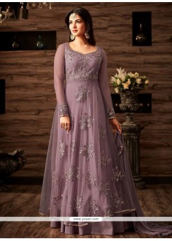 Net Purple Floor Length Anarkali Suit