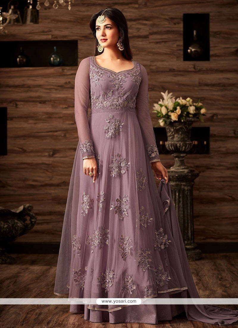 Buy Net Purple Floor Length Anarkali Suit | Anarkali Suits