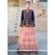 Navy Blue And Pink Embroidered Work Long Choli Lehenga