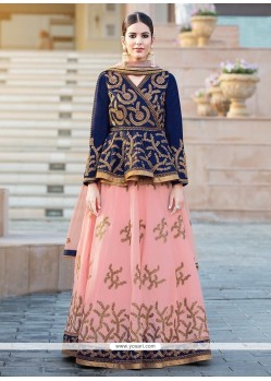 Navy Blue And Pink Embroidered Work Long Choli Lehenga