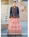 Navy Blue And Pink Embroidered Work Long Choli Lehenga