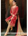 Red Embroidered Work Pant Style Suit