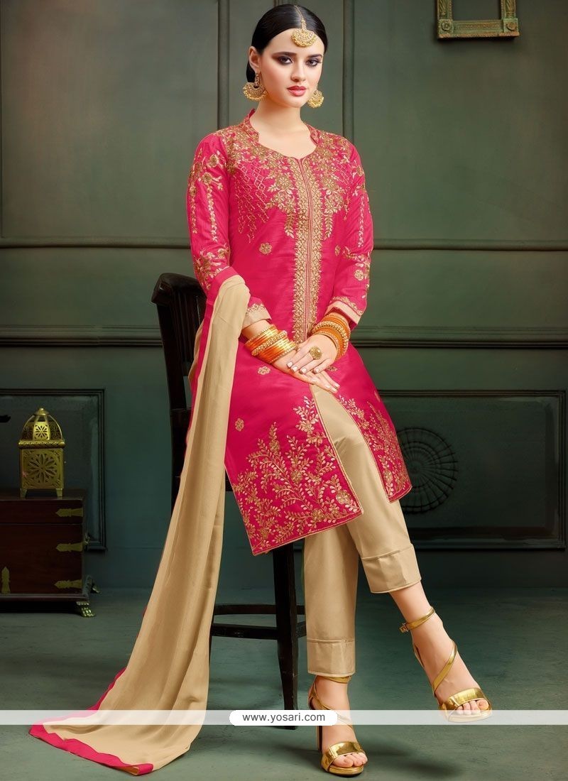 Buy Rose Pink Art Silk Pant Style Suit | Designer Salwar Suits