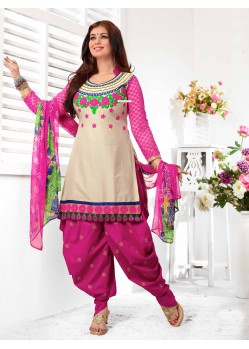 Ayesha Takia Magenta And Cream Cotton Punjabi Patiala Suit