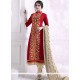 Cotton Red Embroidered Work Churidar Designer Suit