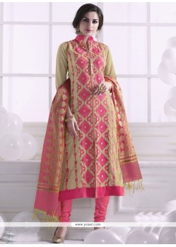 Beige And Pink Embroidered Work Churidar Designer Suit