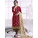 Maroon Embroidered Work Cotton Churidar Designer Suit