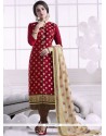 Maroon Embroidered Work Cotton Churidar Designer Suit