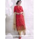 Embroidered Work Red Churidar Designer Suit