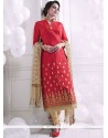 Embroidered Work Red Churidar Designer Suit