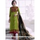 Embroidered Work Cotton Green Churidar Designer Suit