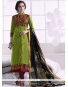 Embroidered Work Cotton Green Churidar Designer Suit