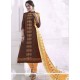 Cotton Brown Embroidered Work Churidar Designer Suit