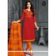 Embroidered Work Red Cotton Churidar Suit