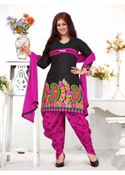 Ayesha Takia Magenta And Black Cotton Punjabi Patiala Suit