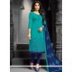 Cotton Blue Embroidered Work Churidar Suit