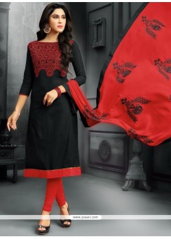 Cotton Black Embroidered Work Churidar Suit