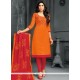 Cotton Orange Embroidered Work Churidar Suit