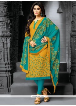 Embroidered Work Churidar Suit