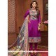 Print Work Purple Art Silk Churidar Suit