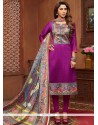 Print Work Purple Art Silk Churidar Suit