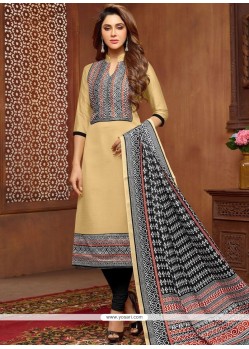 Print Work Beige Churidar Suit