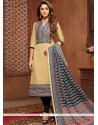 Print Work Beige Churidar Suit